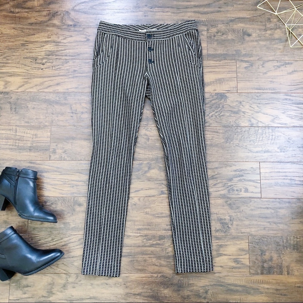 Thakoon • tapered black patterned pants ponte knit stretch skinny slim